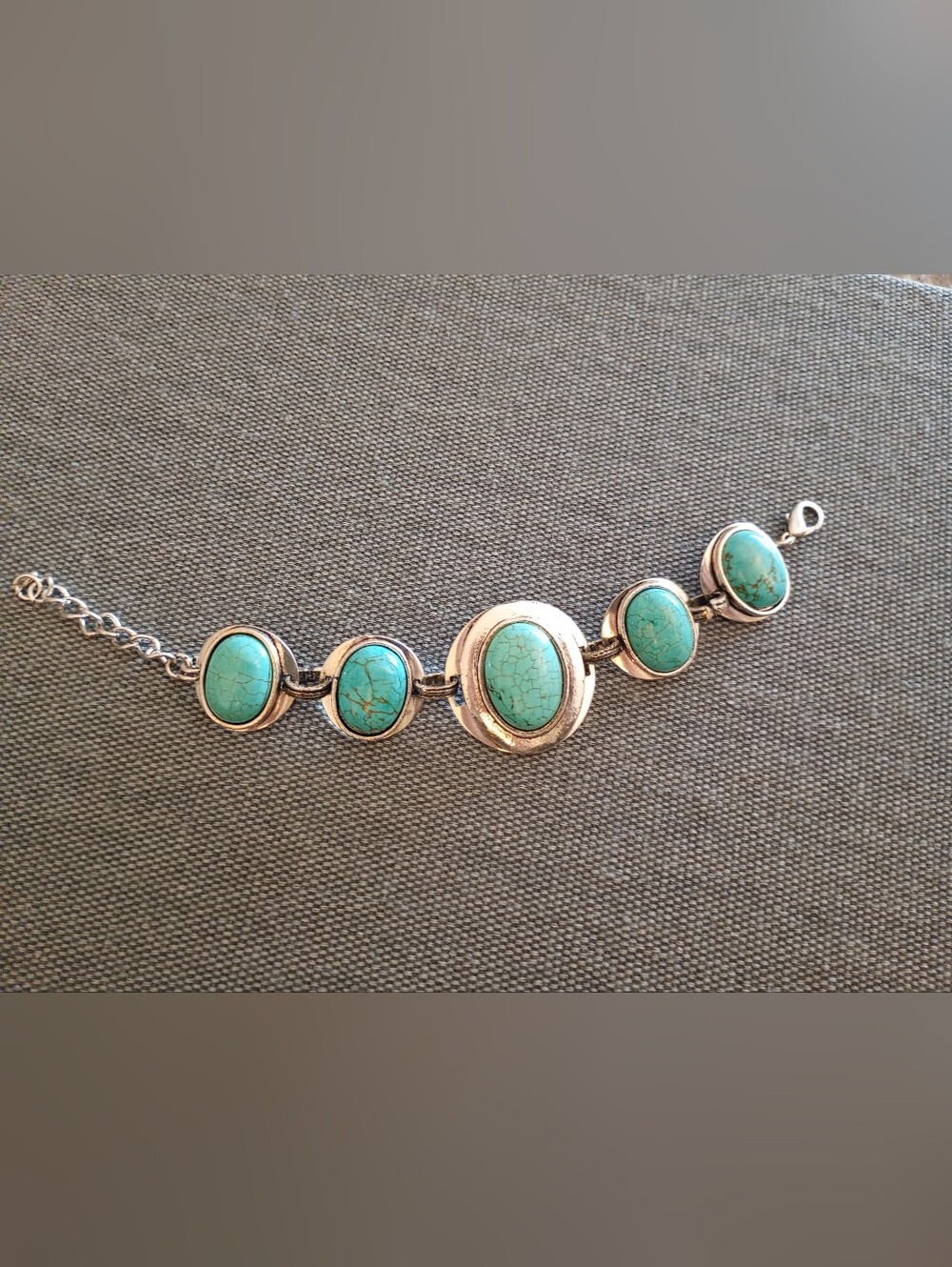 Turquoise Stone Silver-Tone Link Bracelet